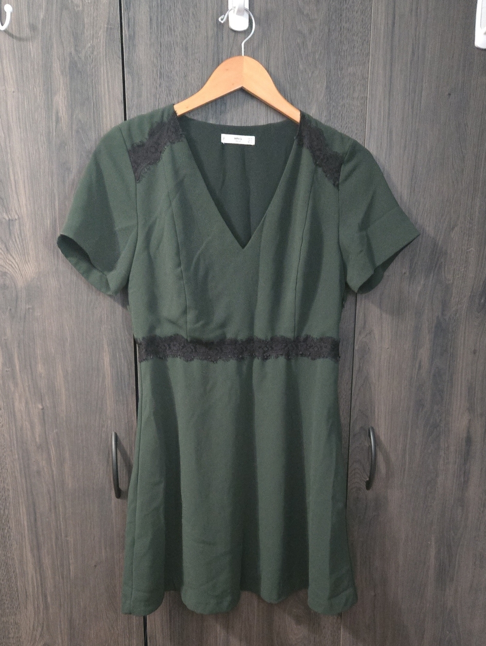 MNG V-Neck Dress with Black Lace Trim